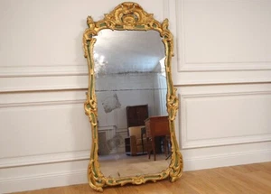 Grand miroir Régence bois sculpté doré polychrome coquilles glace XVIIIème - Picture 1 of 1