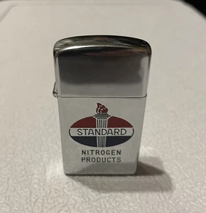 Vintage 1958 Zippo Slim Standard Oil Nitrogen Products Gas Logo Lighter Chrome - Picture 1 of 8