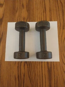 Vintage York Dumbbells 5lb Pair Round Head with Flats Cast Iron Set 10lb Total - Picture 1 of 6