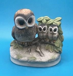 Momma Owl and Babies Family Homco Ceramic Screech Owl #1298 Figurine 4" Tall - Picture 1 of 8