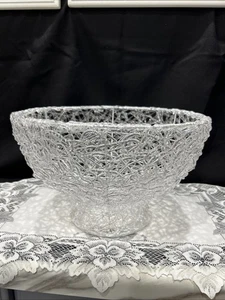 VTG CLEAR SPAGHETTI LUCITE Spun Plastic Bowl MCM  8”T X 12”W - Picture 1 of 6
