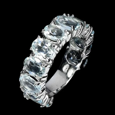 925 Sterling Silver Ring Oval Aquamarine 7x5mm Natural Gemstone Jewelry Size 9 - Image 1 of 4