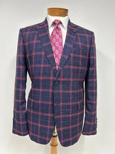 Nick Graham 42S Stretch Modern Fit Sport Coat Blue Pink Poly Blend Windowpane - Picture 1 of 14