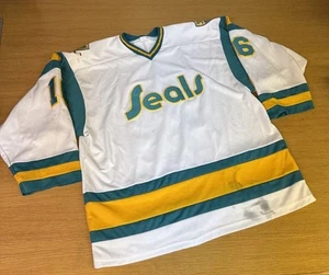 Vintage California golden seals White hockey jersey Strauss 16 COMBS XL - Picture 1 of 11