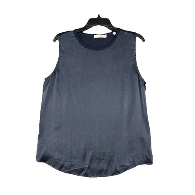 Top camisero Vince para mujer 100 % seda frente brillante azul marino clásico talla S Foto 1 de 4