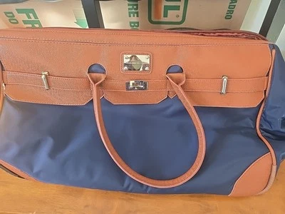 Adrienne Vittadini Blue Vinyl/leather  Weekender W/hidden Handle,roller Bag - Image 1 of 4