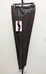 Women with Control Women's Brown Pants Sz XL Stretch Tummy Control Faux Leather - Picture 1 of 13
