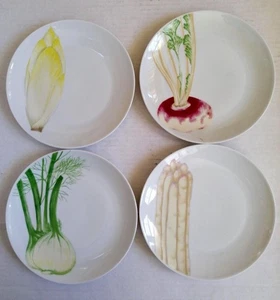 Vintage Set of Four Salad Plates Hand Paint Vegetable French Porcelain 8.25" - Picture 1 of 6