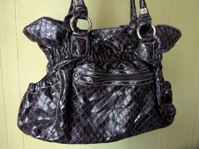 Kathy Van Zeeland Shoulder Bag Black Purple With Charms And Gathered Pockets - Image 1 of 4