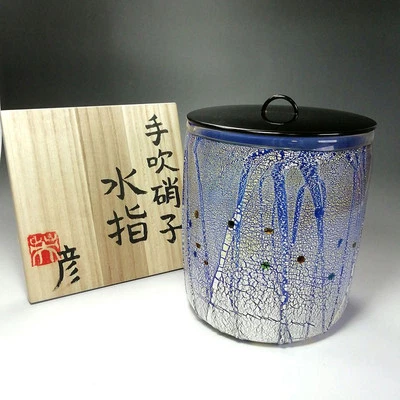 Jarra de agua Mizusashi vidrio soplado a mano Hidehiko Miyazaki con caja utensilios de té Sado Foto 1 de 4