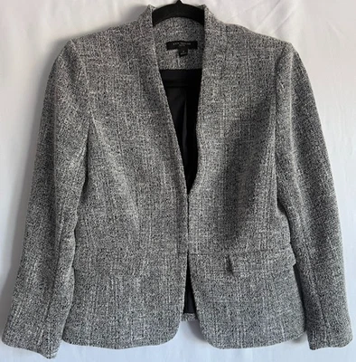 Blazer Ann Taylor Mujer 4Petite Negro Tweed Frente Abierto Chaqueta Bolsillo Manga Larga Foto 1 de 4