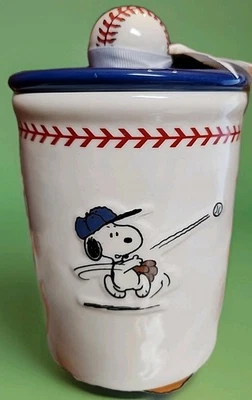 Snoopy Rae Dunn Peanuts PLAY BALL Baseball Canister Jar 6.5 In - Image 1 of 4