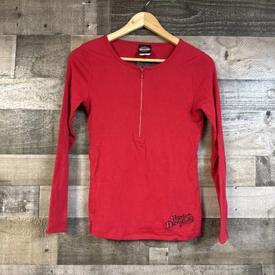 Винтажная женская одежда Harley Davidson размер средний с длинным рукавом 1/2 рубашка на молнии - Изображение 1 из 4