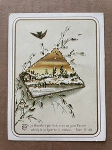 Vintage VICTORIAN RELIGIOUS TRADE CARD Matt 5:48 Winter nature Scene Be Perfect - Picture 1 of 2