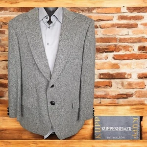 Kuppenheimer Jacket Blazer Mens 42R Gray Herringbone Tweed 2 Button Roll Wool - Picture 1 of 10