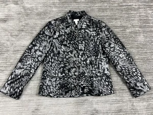 Chicos Jacket Womens Med 1 Black Silver Snakeslin Print Snap Up Polyester Blend - Picture 1 of 12