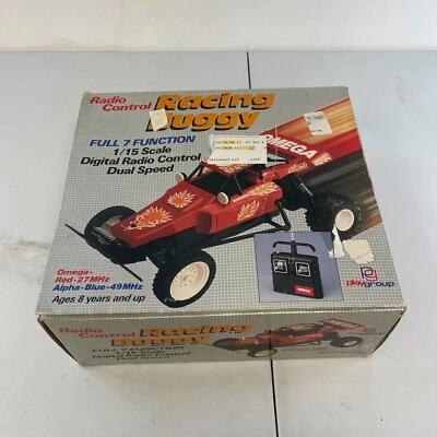 VINTAGE 1987 radio control Racing Buggy Red 27MHz Omega 1/15 scale 7 Functions - Image 1 of 4
