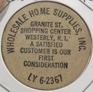 Vintage Wholesale Home Supplies Westerly, RI Wooden Nickel - Token Rhode Island - Picture 1 of 2