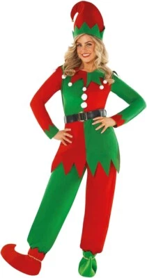 Women`s Red Green Classic Christmas Elf Costume Adult Santa`s Helper Suit Xmas - Image 1 of 4