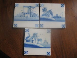 THREE DUTCH DELFT  TILES WITH LANDSCAPES