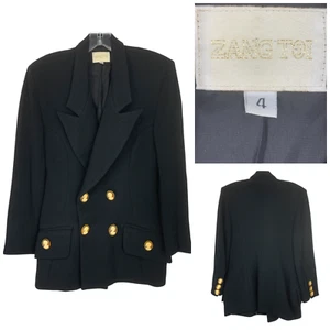 Vintage 1990's Zang Toi Sz 4 Black Wool Jacket Cameo Buttons Avant Garde *READ* - Picture 1 of 9