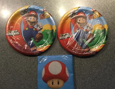 Тарелки Super Mario Bros. (2) 8 карат и салфетки 16 карат для вечеринки на день рождения Nintendo новые - Изображение 1 из 4