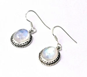 Plata de Ley Natural Piedra Luna Preciosa Mano Pendientes Largos Informal Ropa - Imagen 1 de 8