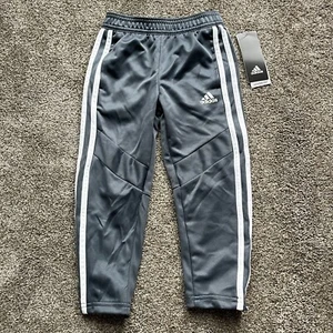 Adidas Iconic Tricot Pant Size 4 DK Grey White Three Stripe Side Pockets NWT - Picture 1 of 6