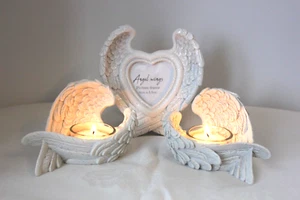 ANGEL WINGS,T.LIGHTS &PHOTO FRAME,BEAUTIFUL SET 3 PIECE GIFT SET,MEMORIAL,GIFT - Picture 1 of 3