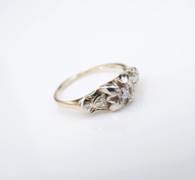 Antique Diamond Promise Ring 14k Gold Engagement Old Euro 2 Tone Sz 5.25 RG4480 - Image 1 of 4