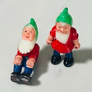 2 Vintage Elf Elves Garden Gnomes Cake Toppers Standing Seated - BB - Picture 1 of 5