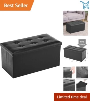 Folding Storage Ottoman Faux Leather 30 Inch Seat Footrest Couch Bedroom Living - Image 1 of 4