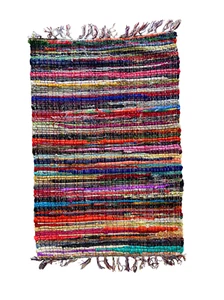 Handmade Cotton Chindi Door Mat Rag Rug Eco-friendly Upcycled Multicolor 2x3Ft - Picture 1 of 6
