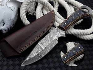 Damaszener Jagdmesser Handgefertigt – Harzgriff & Lederhülle-Skinner Messer - Bild 1 von 12