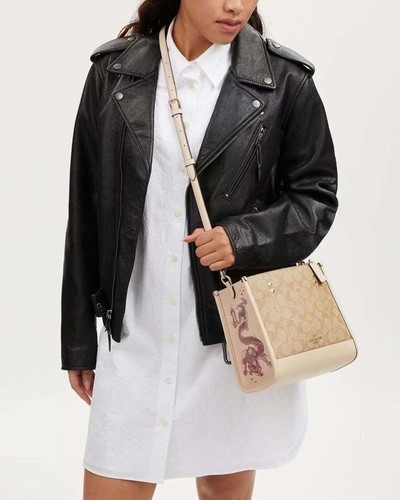 Borsa Dempsey Capodanno Coach CP481 22 nuova con etichette con tela e pelle firmata Dragon