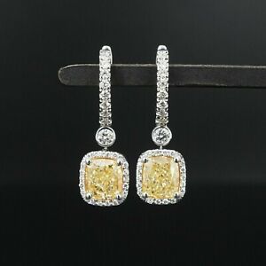 14K White Gold Plated 3Ct Lab Created Yellow Diamond Halo Drop & Dangle Earrings
