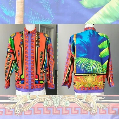 GIANNI VERSACE ISTANTE Camisa Algodón Estampado Miami Talla IT 46 desde S/S 1993 Foto 1 de 4