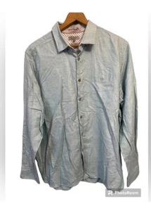 Ted Baker Linen Blend Shirt Mens Size 7 Flip Cuff Casual Button Up - Picture 1 of 4