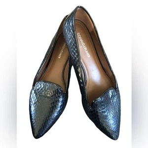 Donald J Pliner ANCA Black Snake Pointy Toe Faux Leather Flats Loafer Shoe 8.5M - Picture 1 of 7