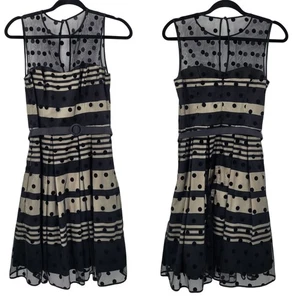 Vestido Eliza J Illusion Dot Charmeuse Calce y Acampanado Talla 6 Negro Retro Años 60 Fiesta - Imagen 1 de 13