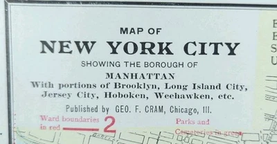 Vintage 1911 NEW YORK CITY NEW YORK Map 22"x15" ~ Old Antique Original MANHATTAN - Image 1 of 4