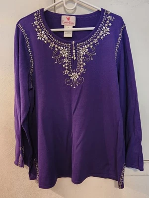 Suéter túnica QUACKER FACTORY (1X) A84852 nuevo sin etiquetas púrpura Foto 1 de 4