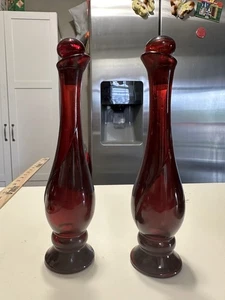 Paar Vintage Avon Rubinrot Glas Parfüm Flakon 8." mit Stopfen Cotillion Kölnisch Wasser - Bild 1 von 4