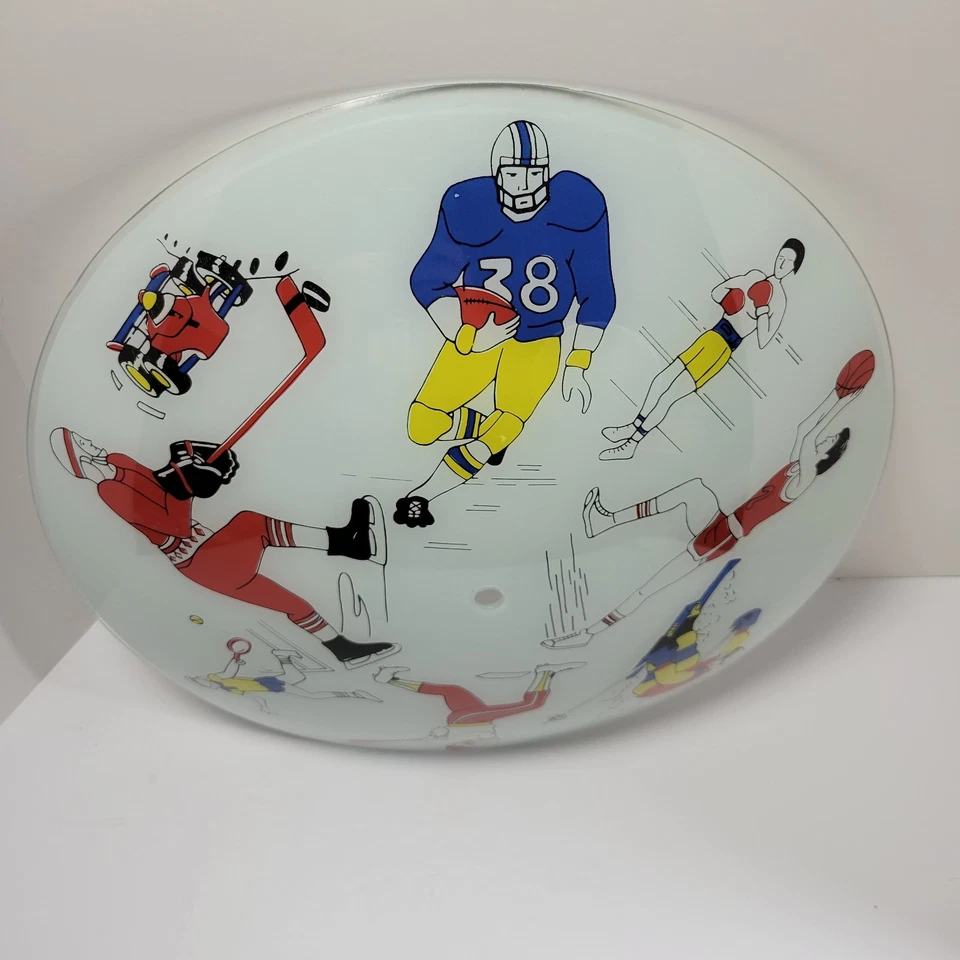 MCM Sports Theme Glass Light Shade Ceiling 15" Diameter Cool Vintage 1960's - Image 1 of 4
