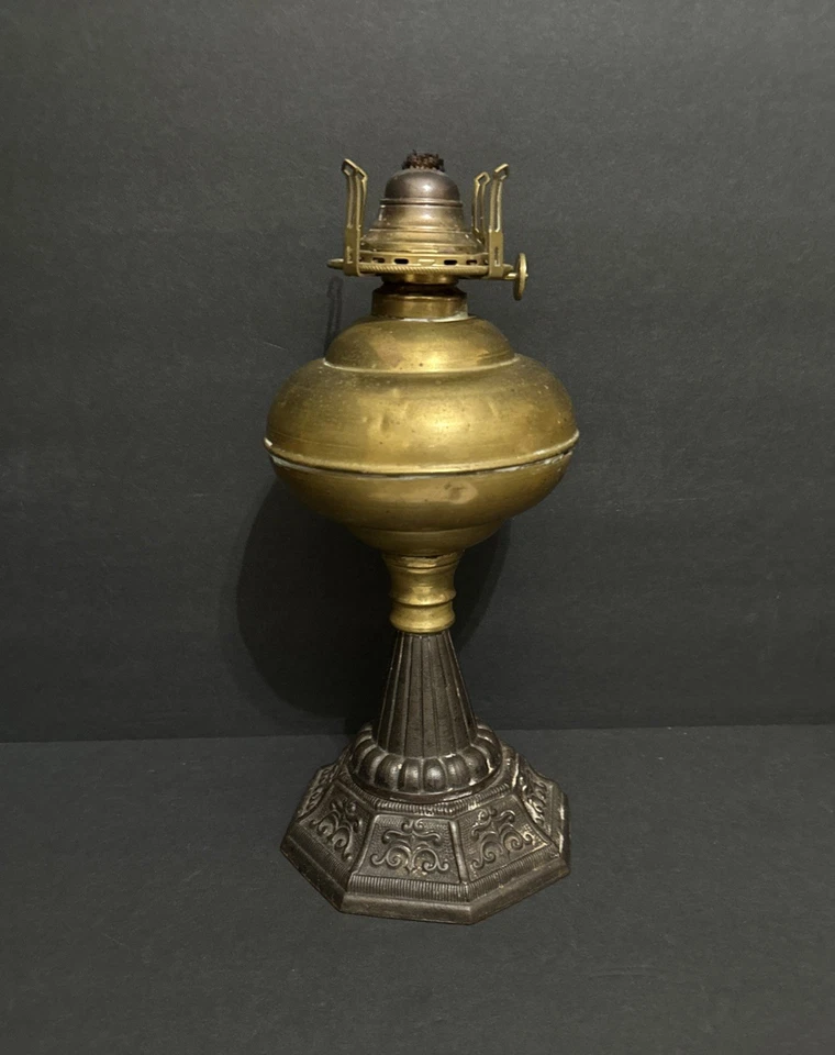 Antique Brass & Cast Iron Miller Oil Lamp Late 1800s - Image 1 of 4