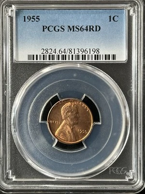 Lincoln Wheat 1955 1C RD un centavo graduación profesional MS64RD 81396198 Foto 1 de 2