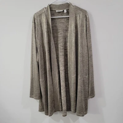 Cárdigan tejido líquido Susan Graver para mujer talla 3X dorado metálico glamour abierto Foto 1 de 4