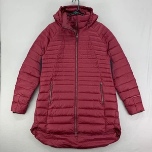 LL Bean Boundless Down Coat Womens XL Long Puffer Red Full Zip Hooded Warm - Picture 1 of 8