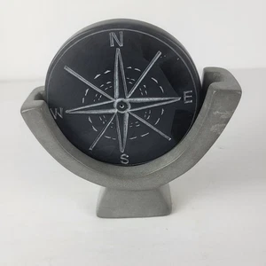 Compass Soapstone Sculpture Nautical Decor Modern Desk Art Carved Stone Statue - Picture 1 of 12
