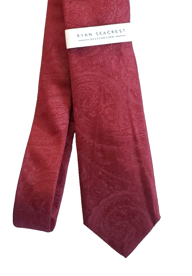 Corbata para hombre Ryan Seacrest 100 % seda borgoña cachemira en borgoña sólida 57" x 3' Foto 1 de 4